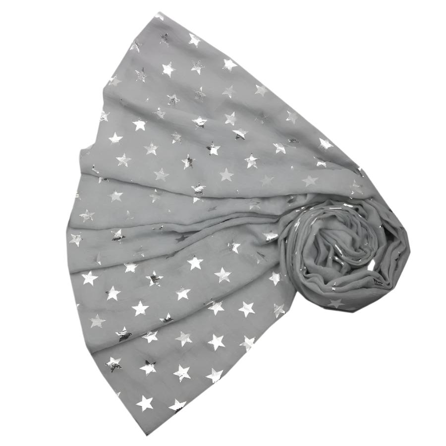 Glitter Silver Stars Printed Scarf