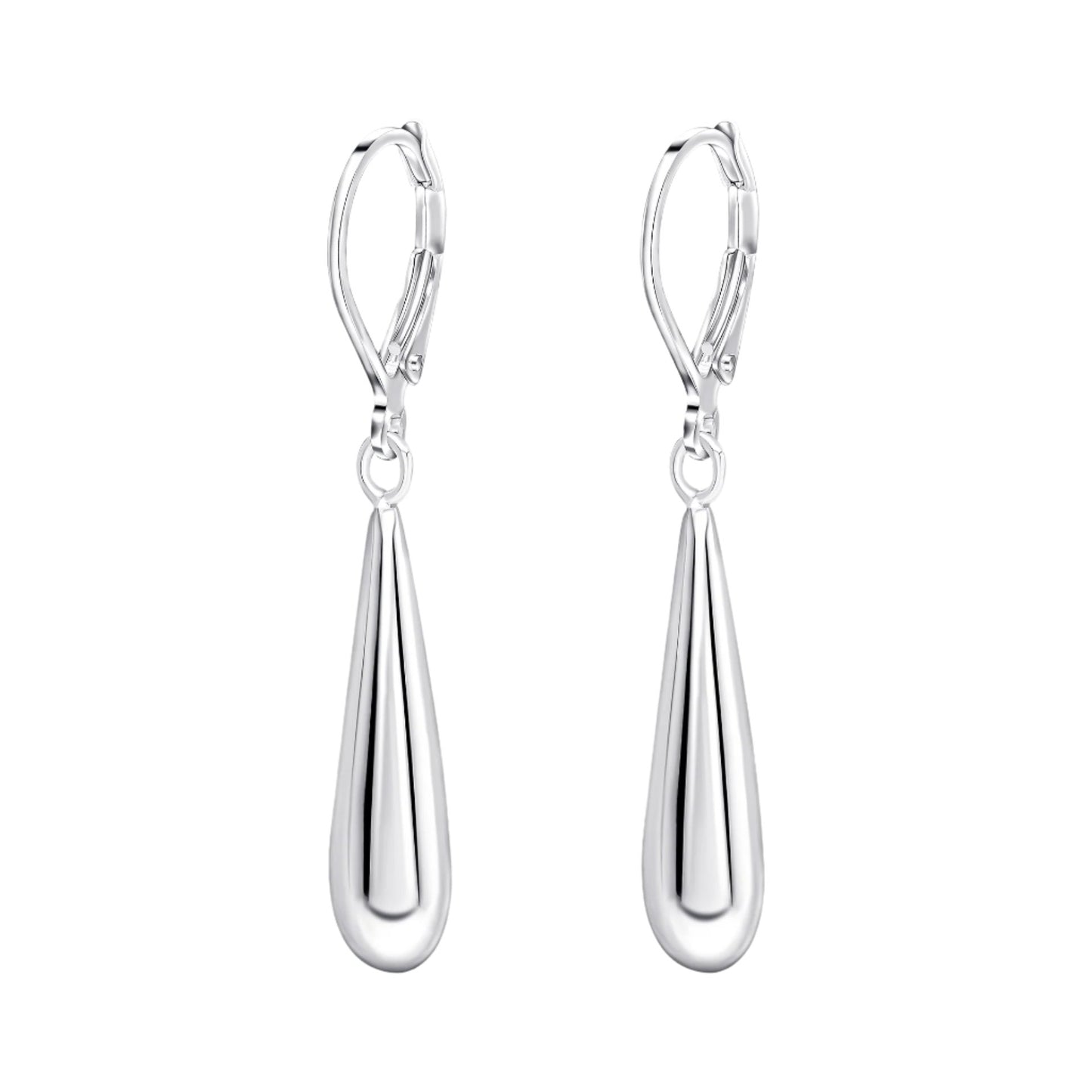 Silver Elongated Teardrop French Hook Earrings