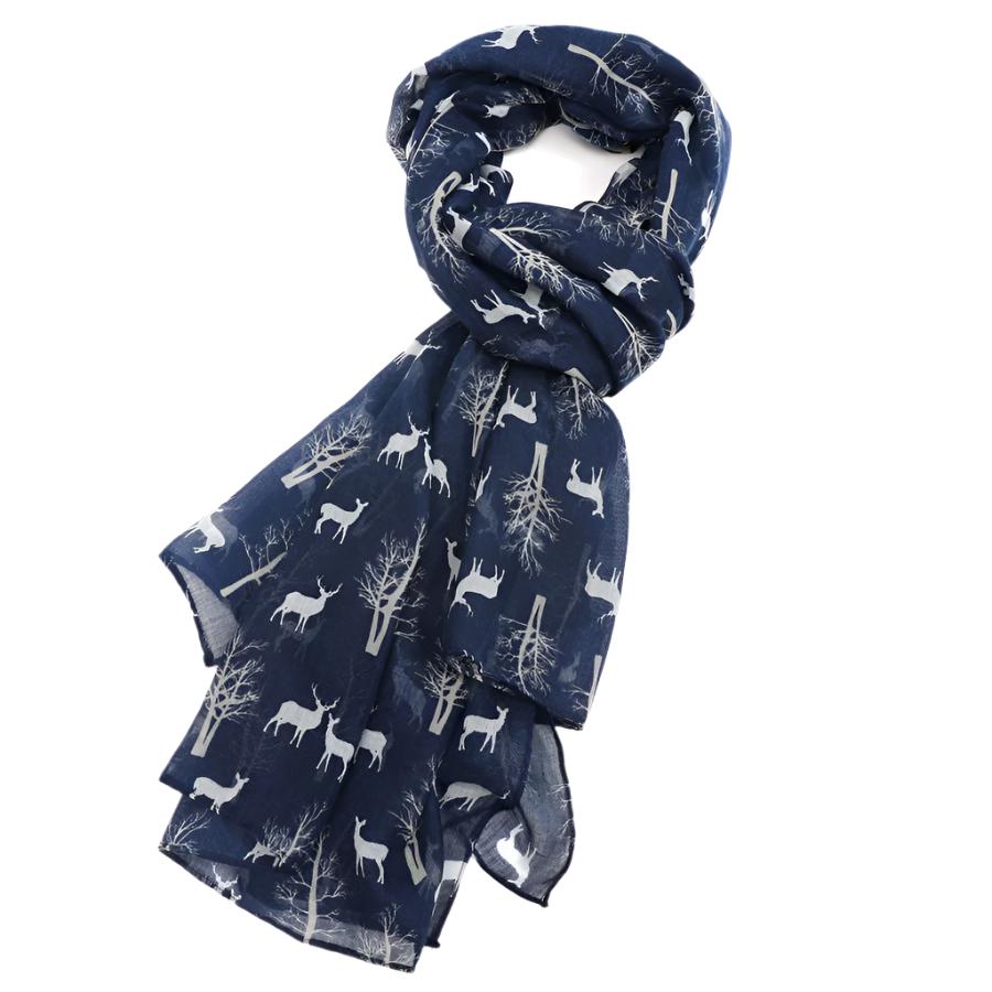Navy Deer Printed Scarf