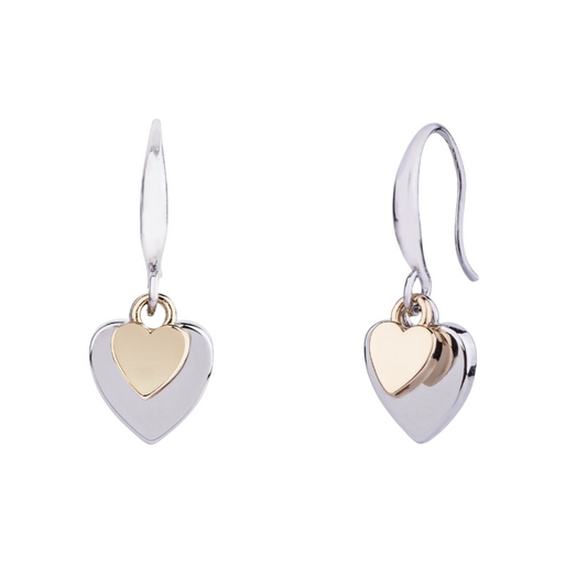 Gold & Silver Tone Duo Heart Earrings