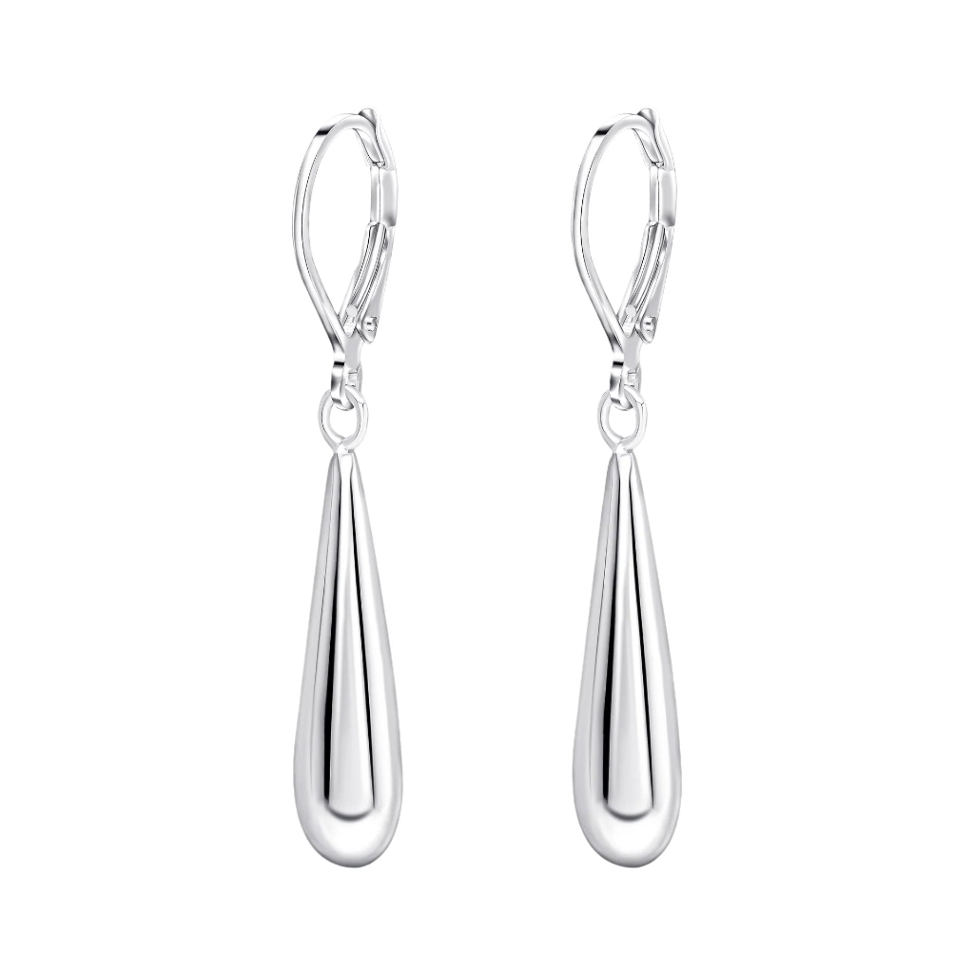 Silver Elongated Teardrop French Hook Earrings